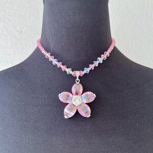 Pink Flower Pendant Necklace Set